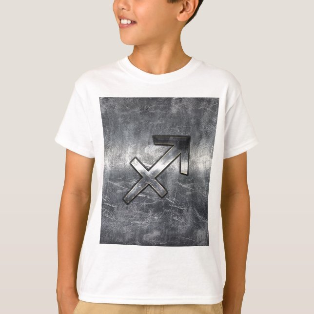 Sagittarius Symbol Grunge Distress Steel Stil Tee (Framsida)