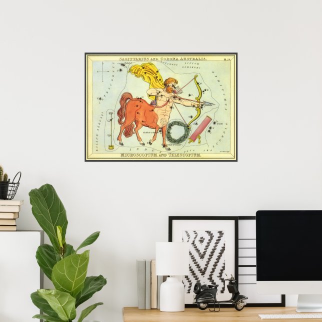 Sagittarius, Vintage Constellation Uranias Spegel Poster (Hemmakontoret)