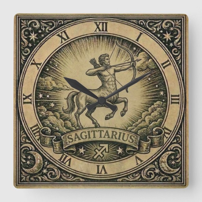 Sagittarius Vintage Zodiac Wall Clock Fyrkantig Klocka (Framsida)