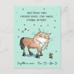 Sagittarius vycard Zodiac Cat-Stjärntecken vykort