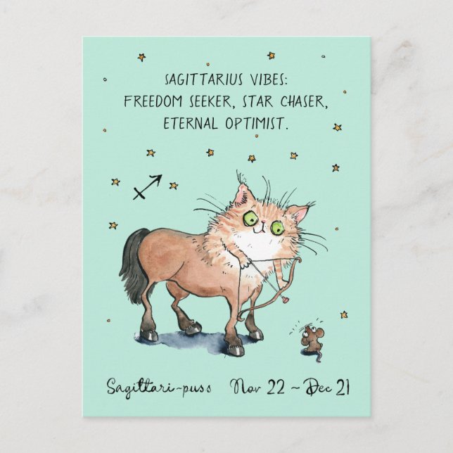 Sagittarius vycard Zodiac Cat-Stjärntecken vykort (Framsida)