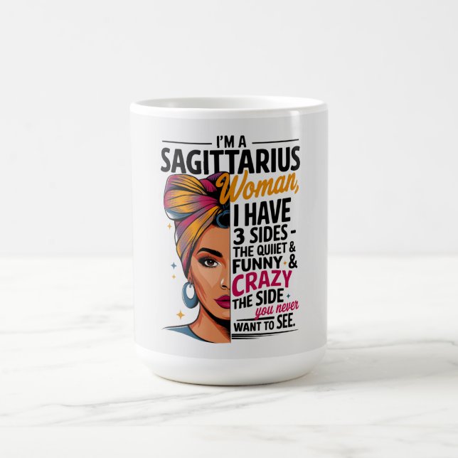 Sagittarius Woman med tre sider Funny Gift Kaffemugg (Center)