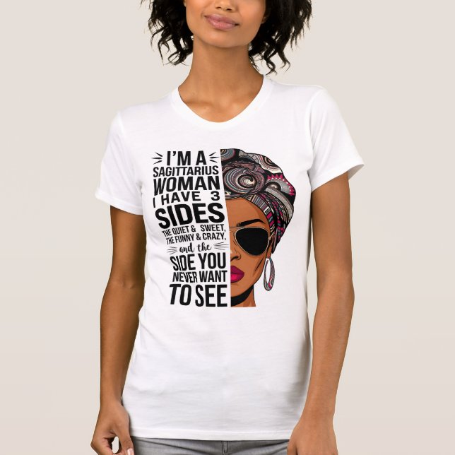 Sagittarius Woman med tre sider Funny T-Shirt (Framsida)