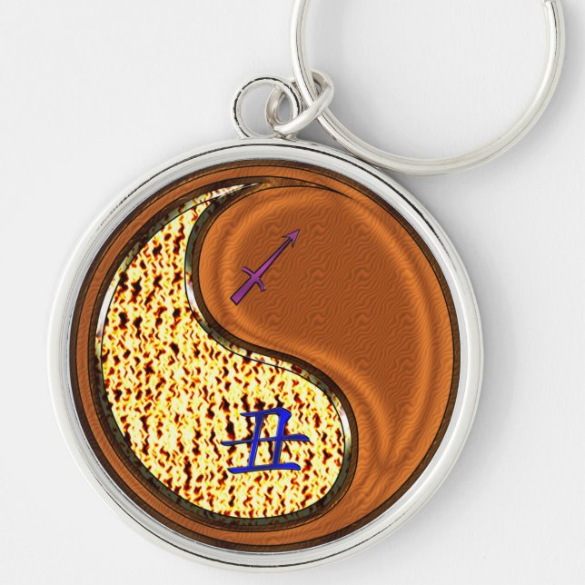 Sagittarius & Wood Ox Rund Silverfärgad Nyckelring (Framsidan)