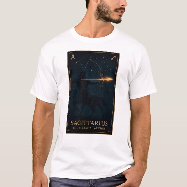 Sagittarius Zodiac Art – Celestial Archer T Shirt (Framsida)