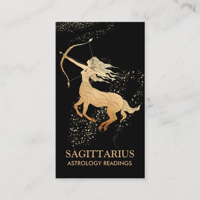 *~* SAGITTARIUS Zodiac Astrology Läser svart Visitkort (Framsida)