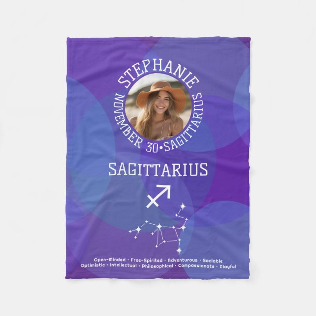 Sagittarius Zodiac Astrology-tecken Foto Birthdate Fleecefilt (Framsidan)