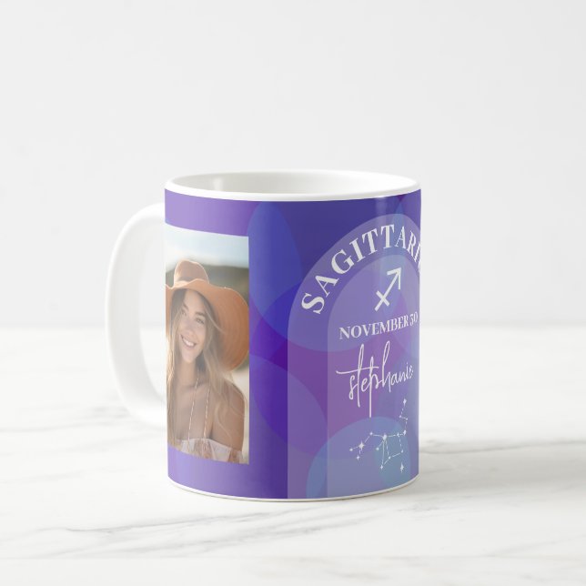 Sagittarius Zodiac Astrology-tecken Foto Birthdate Kaffemugg (Framsida vänster)