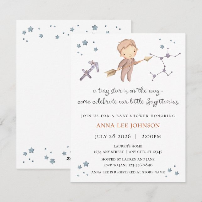Sagittarius Zodiac Baby Shower Invitation Julkort (Fram/baksida)