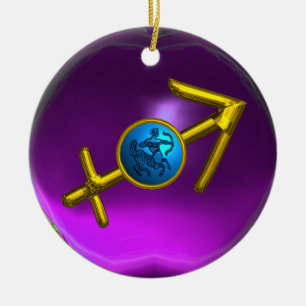 SAGITTARIUS ZODIAC BIRTHDAY JEWEL Blue Lila Gem Julgransprydnad Keramik
