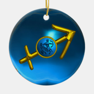 SAGITTARIUS ZODIAC BIRTHDAY JEWEL Blue Lila Julgransprydnad Keramik
