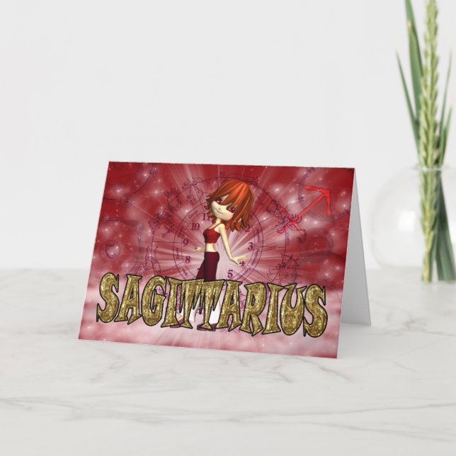Sagittarius Zodiac Birthday-kort med cutie paj Ga Kort (Framsida)