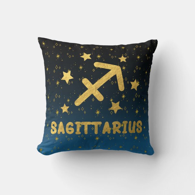 Sagittarius Zodiac Blue och Guld Dekorativ kudde (Framsida)