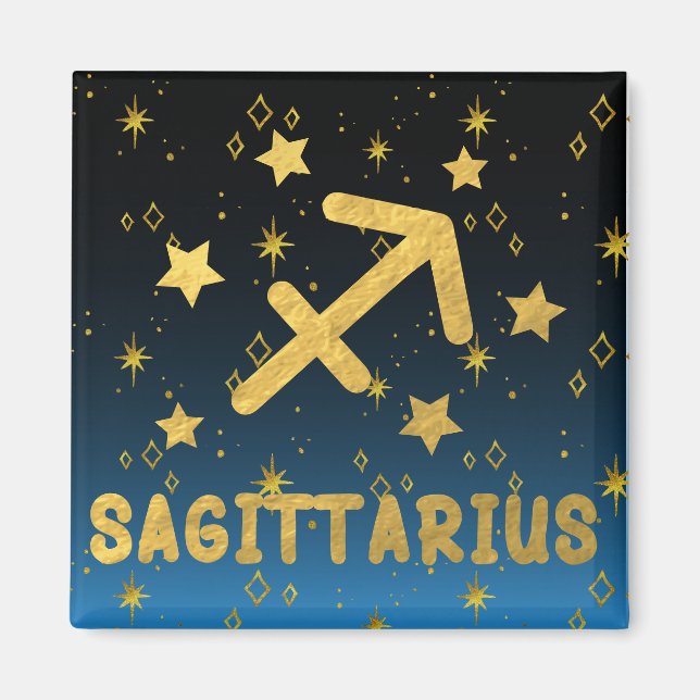 Sagittarius Zodiac Blue och Guld Magnet (Framsidan)