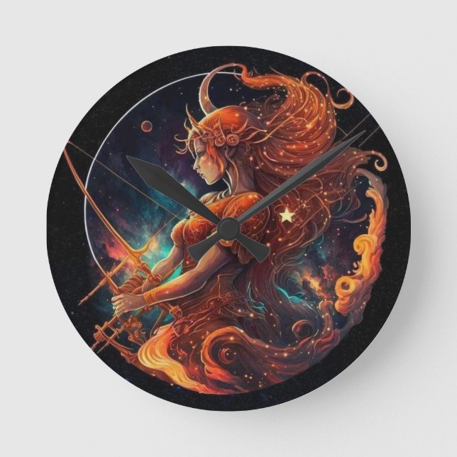 Sagittarius Zodiac Clock Rund Klocka (Framsida)