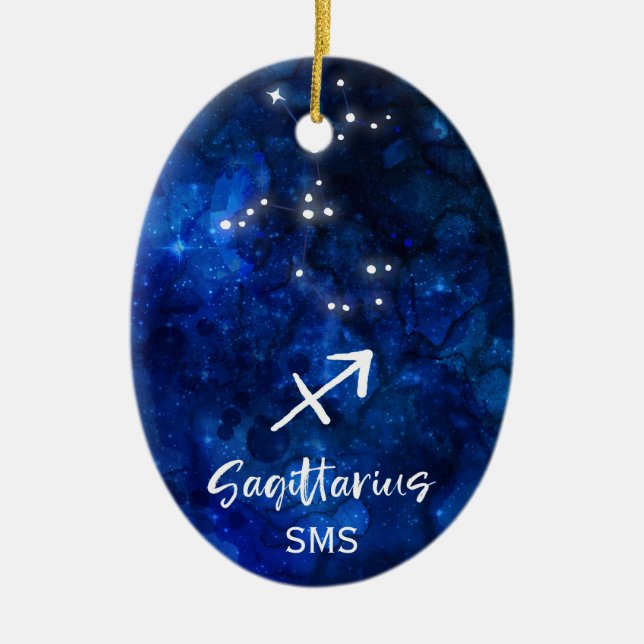 Sagittarius Zodiac Constellation Galaxy Monogram Julgransprydnad Keramik (Framsidan)