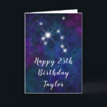 Sagittarius Zodiac Constellation Grattis på födels Kort<br><div class="desc">Det här kosmiska och celestiala födelsekortet kan vara personlig med namn eller en titel som mamma, dotter, barndotter, brorson, brorson, brorson osv. Utformningen har Sagittarius zodiac-konstellationen på en mörk blått och lila vattenfärgsgalaxisk bakgrund med spridda stjärnor. Texten kombinerar handskript och modern serif typsnitt för en snyggt och ett klassiskt utseende....</div>