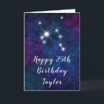 Sagittarius Zodiac Constellation Grattis på födels Kort<br><div class="desc">Det här kosmiska och celestiala födelsekortet kan vara personlig med namn eller en titel som mamma, dotter, barndotter, brorson, brorson, brorson osv. Utformningen har Sagittarius zodiac-konstellationen på en mörk blått och lila vattenfärgsgalaxisk bakgrund med spridda stjärnor. Texten kombinerar handskript och modern serif typsnitt för en snyggt och ett klassiskt utseende....</div>