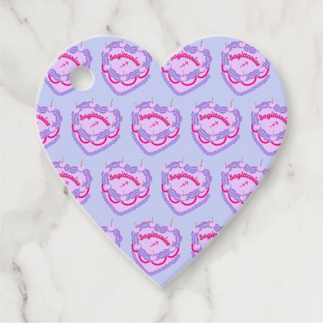 Sagittarius Zodiac Coquette Heart Birthday Cake Gåvor Etiketter (Framsida)