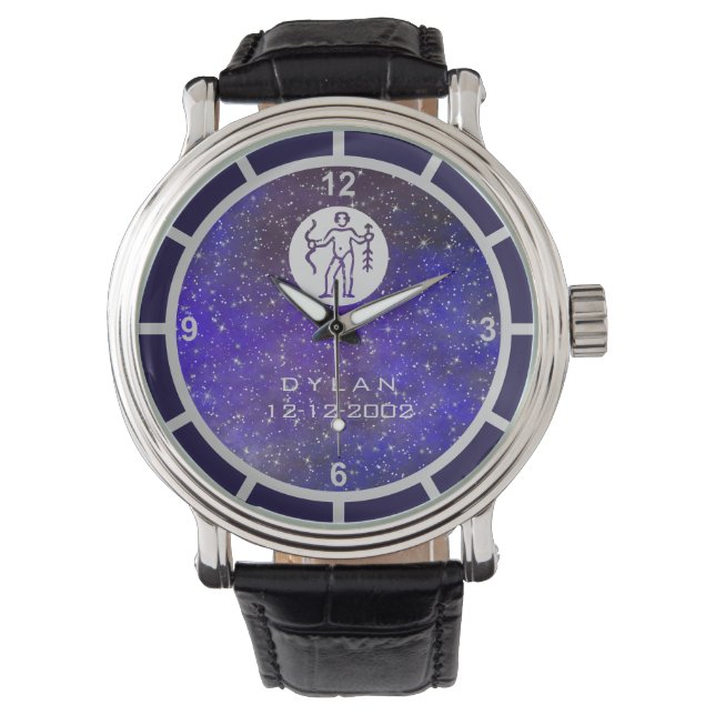 Sagittarius Zodiac-Elegant Anpassat namn blått Armbandsur (Framsida)