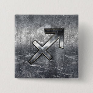 Sagittarius Zodiac Grunge Distress Steel Stil Knapp