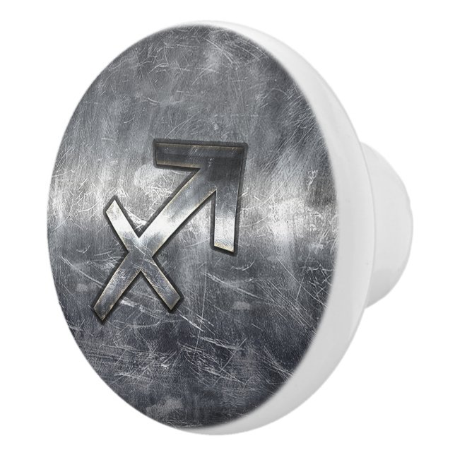 Sagittarius Zodiac Grunge Distress Steel Stil Knopp (Höger)