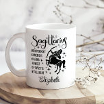 Sagittarius Zodiac Horoscope Anpassat namn Kaffemugg<br><div class="desc">Bygg upp den äventyrliga och optimistiska andan hos Sagittarius med Sagittarius Zodiac Horoscope Custom Name Coffee Mugg. Med en ren vit bakgrund är mugg försedd med en slående svart Sagittarius zodiac-grafik, inklusive symbolen för den koniska arkern, tillsammans med nyckel-drag som fångar den fria, filosofiska och glatta karaktären hos denna brandskylt....</div>