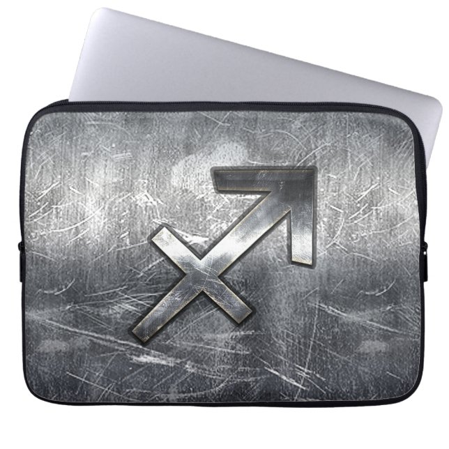 Sagittarius Zodiac i Grunge Distress Steel-utseend Laptop Sleeve (Framsidan)