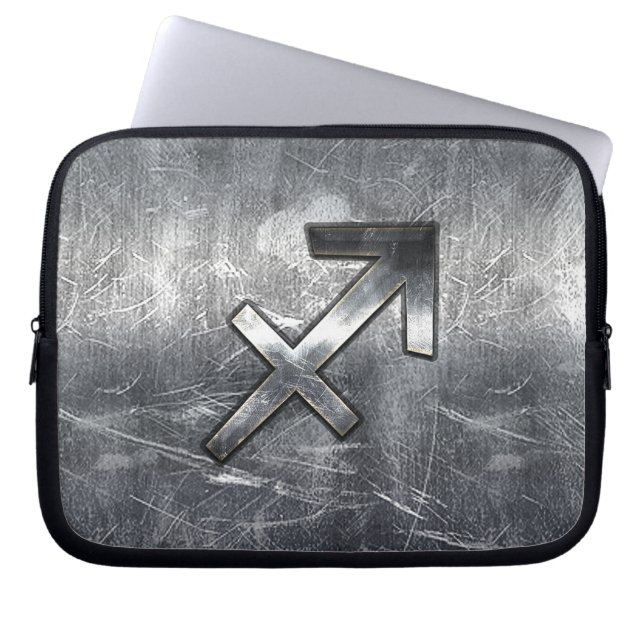 Sagittarius Zodiac i Grunge Distress Steel-utseend Laptop Sleeve (Framsidan)