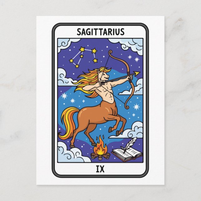 Sagittarius Zodiac Illustration Tarot Stil Vykort (Framsida)