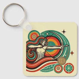 Sagittarius Zodiac Keychain Retro Design Nyckelring