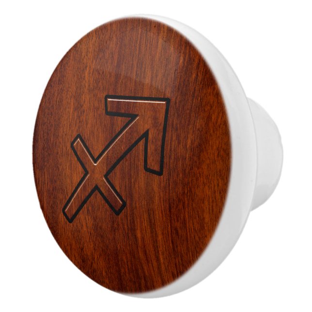Sagittarius Zodiac Logga in Mahogany Brown Stil Knopp (Höger)