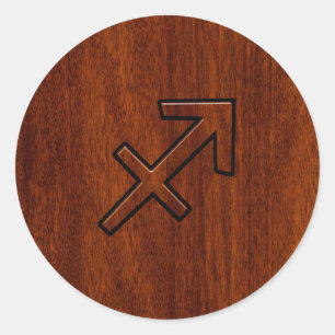 Sagittarius Zodiac Logga in Mahogany Stil Runt Klistermärke