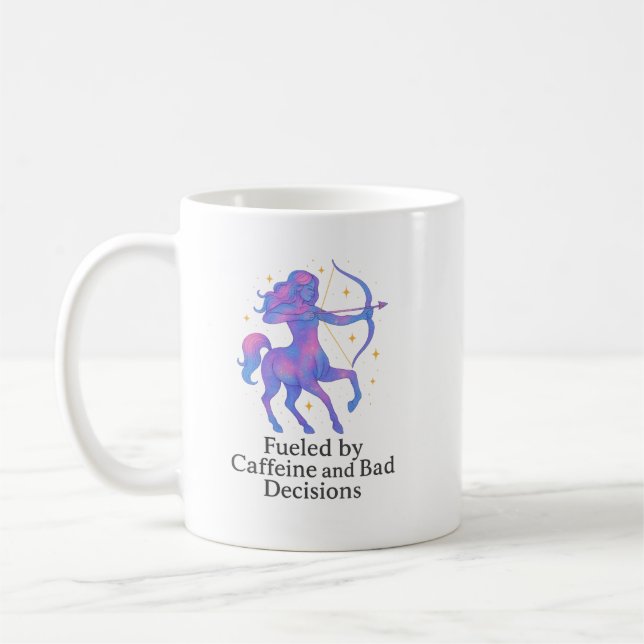 Sagittarius Zodiac Mug – Fueled by Caffeine and Ba Kaffemugg (Vänster)