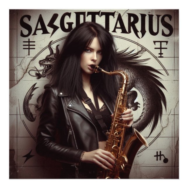 Sagittarius Zodiac Musician Saxophone Fototryck (Framsidan)