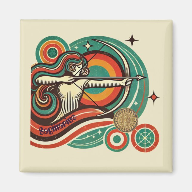 Sagittarius Zodiac Retro Magnet (Framsidan)