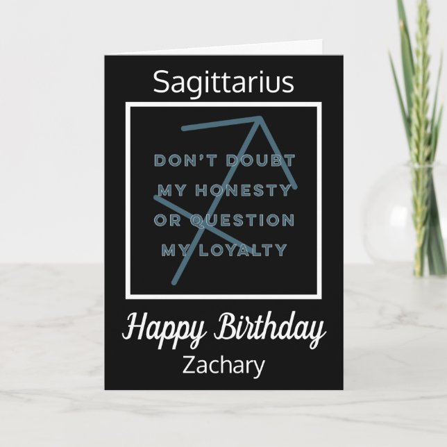 Sagittarius Zodiac Roligt Quote Black& White Birth Kort (Framsida)