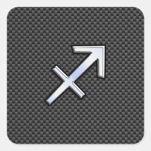 Sagittarius Zodiac Sign Black Carbon Fiber Stil Fyrkantigt Klistermärke