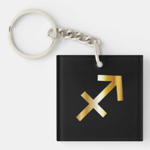 Sagittarius Zodiac Sign, Black & Guld Keychain