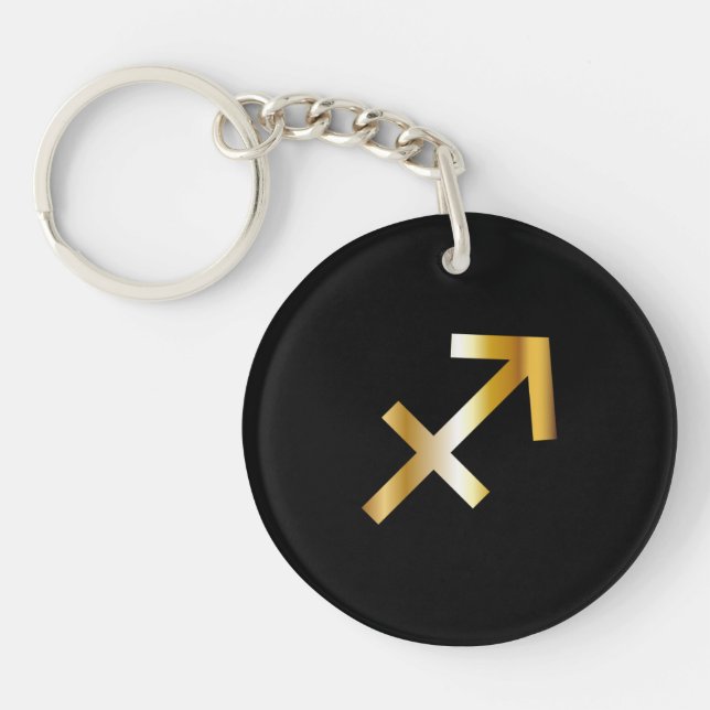 Sagittarius Zodiac Sign, Black & Guld Keychain (Framsidan)