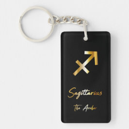 Sagittarius Zodiac Sign, Black & Guld Keychain