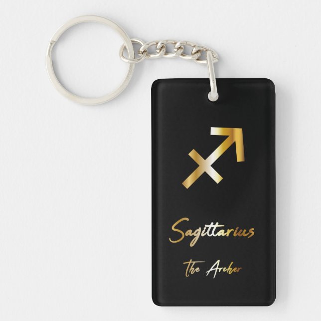 Sagittarius Zodiac Sign, Black & Guld Keychain (Framsidan)