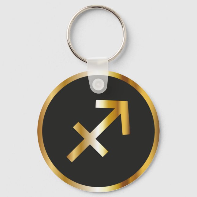 Sagittarius Zodiac Sign, Black & Guld Keychain Nyckelring (Framsida)