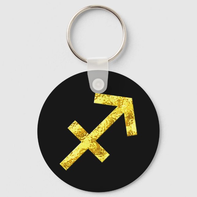 Sagittarius Zodiac Sign Black Guld Symbol Nyckelring (Framsida)