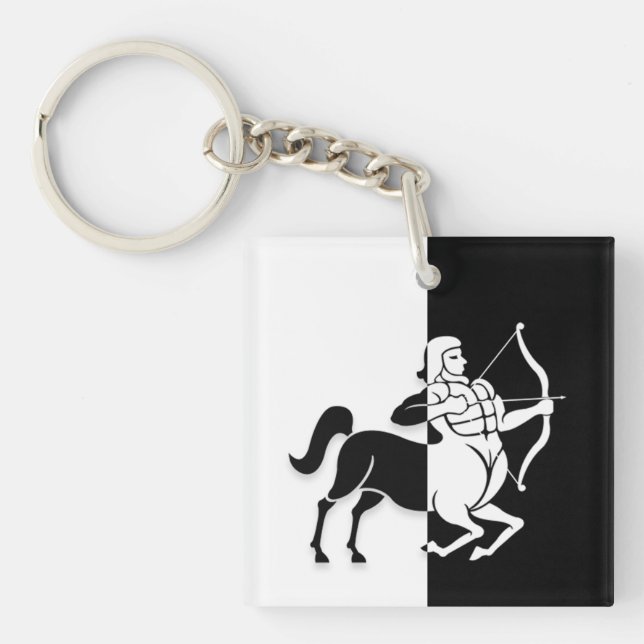 Sagittarius Zodiac Sign, Black & White Keychain (Framsidan)