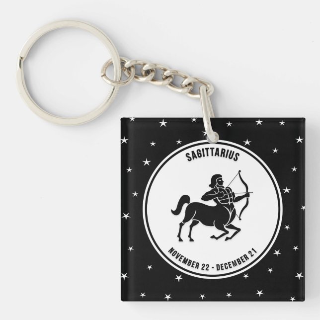 Sagittarius Zodiac Sign, Black & White Keychain (Framsidan)