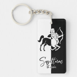 Sagittarius Zodiac Sign, Black & White Keychain