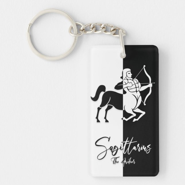Sagittarius Zodiac Sign, Black & White Keychain (Framsidan)