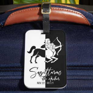 Sagittarius Zodiac Sign Black & White Luggage Tag Bagagebricka