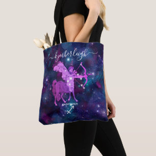 Sagittarius Zodiac Sign Cosmic Monogram Namn Blue Tygkasse
